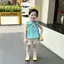 Bộ hai mảnh cổ búp bê màu xanh tươi mùa hè cho bé gái Bộ quần short hoa chấm bi đầy màu sắc