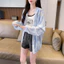 Áo khoác chống nắng nhẹ bằng lụa băng màu hồng có dây buộc gradient, áo cardigan mỏng dáng rộng và thoáng khí có mũ trùm đầu dành cho nữ