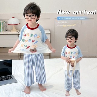 Bộ đồ ngủ cho bé mùa hè - Vải modal mềm mại áo tay ngắn quần caro thoáng mát phong cách Hàn