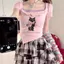 Bộ đồ phong cách Pure Desire Hot Girl Áo ngắn tay dễ thương ngọt ngào + Tay sọc cầu vồng + Bộ đồ ba mảnh váy ca rô