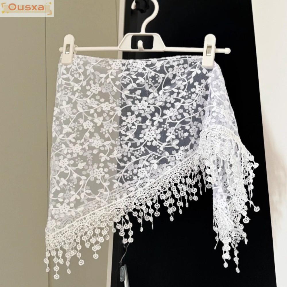 Khăn quàng cổ tam giác ren OUSXA, Khăn quàng cổ thêu hoa ren thêu hoa, Hình tam giác Lớp rỗng che đậy phong cách Y2K