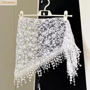 Khăn quàng cổ tam giác ren OUSXA, Khăn quàng cổ thêu hoa ren thêu hoa, Hình tam giác Lớp rỗng che đậy phong cách Y2K
