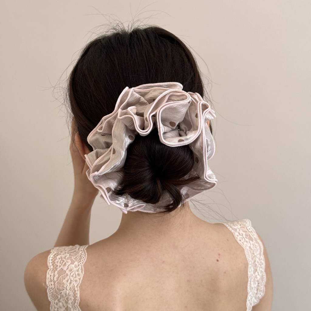 Hululu / Niche Design Feel Double-Layer Hair Volume Chấm Bi Lớn Ruột Tóc Nhẫn Trang Sức Phù Hợp Với Phụ Kiện Tóc Sang Trọng