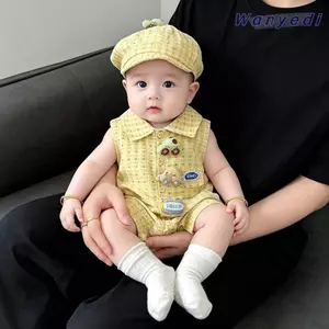 Bộ áo liền quần mùa hè WANYEDI, Áo liền quần chấm bi không tay, Áo liền quần cổ ngược thoải mái thoáng khí dễ thương cho bé trai bé gái dành cho bé sơ sinh