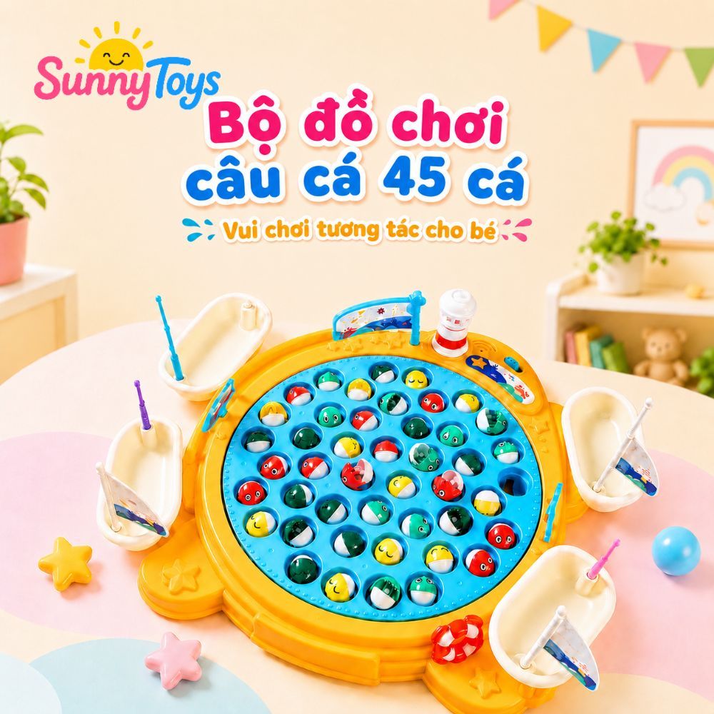 Bàn Câu Cá Phát Nhạc SunnyToys 45 Món - Bé Câu Cá Vui Nhộn, Luyện Tay Mắt