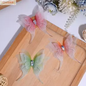 OUSXA Organza Vải Bướm, Màu Gradient Mờ Bướm Táo, Trang Trí Thủ Công DIY Thanh Lịch Trang Trí Bướm Bốn Lớp