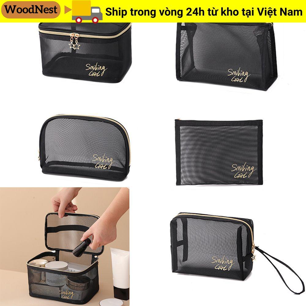 GỖ 1 / 5 Cái Túi Đựng Mỹ Phẩm Lưới Di Động Dung Tích Lớn Lưu Trữ Du Lịch
