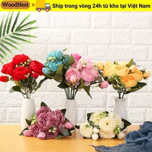 GỖ 30cm 9 Đầu Hoa Nhân Tạo DIY Trang Trí Nhà Vintage Trang Trí Tiệc Trang Trí