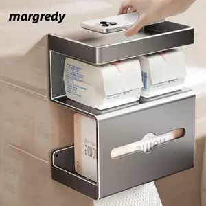 Hộp đựng khăn giấy phòng tắm MARGREDY, Kệ điện thoại Giá đựng đồ vệ sinh không cần khoan, Giá đựng giấy vệ sinh treo tường ba lớp cao cấp Văn phòng