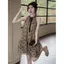 Phong cách mới Tính khí ngọt ngào Pure Desire Thiết kế ren-Up Chấm bi Xù Dây cổ chữ A dáng rộng