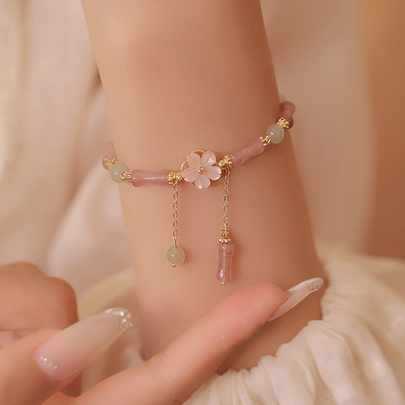 Vòng tay tre nữ pha lê màu hồng tự nhiên