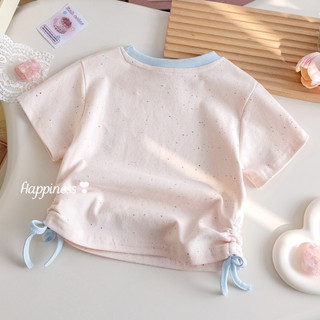 (1-8 tuổi) Áo thun họa tiết gấu bông có dây rút mùa hè Cotton thoáng khí ngắn tay cho bé
