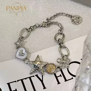 PNPIA- Trái Tim Ngôi Sao Charm Vòng Tay Nữ Bé Gái Cao Cấp Tinh Tế Thời Trang Ánh Sáng Sang Trọng Dây Đeo Tay Retro Y2k Phụ Kiện Trang Sức