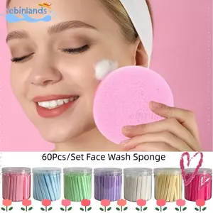 EBINLANDS 60 Cái / bộ Miếng Bọt Biển Rửa Mặt, Miếng Bọt Biển Nén Dùng Một Lần, Miếng Lót Cotton Làm Sạch Mặt Đóng Hộp Da Mịn Cho Mọi Loại Da