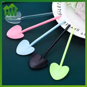 SWEET 100 Chiếc Thìa Dùng Một Lần Hình Trái Tim - Thìa Tráng Miệng Tay Cầm Dài Nhiều Màu Sắc Cho Kem, Bánh Ngọt, Bánh Trung Thu | Tiệc dễ thương n