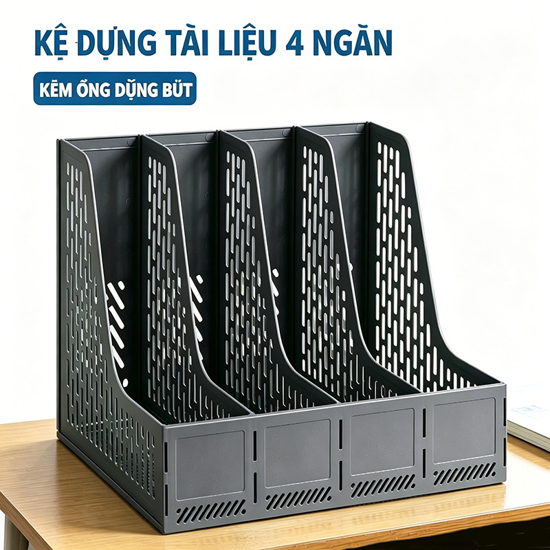 Kệ đựng tài liệu 4 ngăn nhựa để hồ sơ văn phòng sách decor bàn học gọn gàng học sinh sinh viên