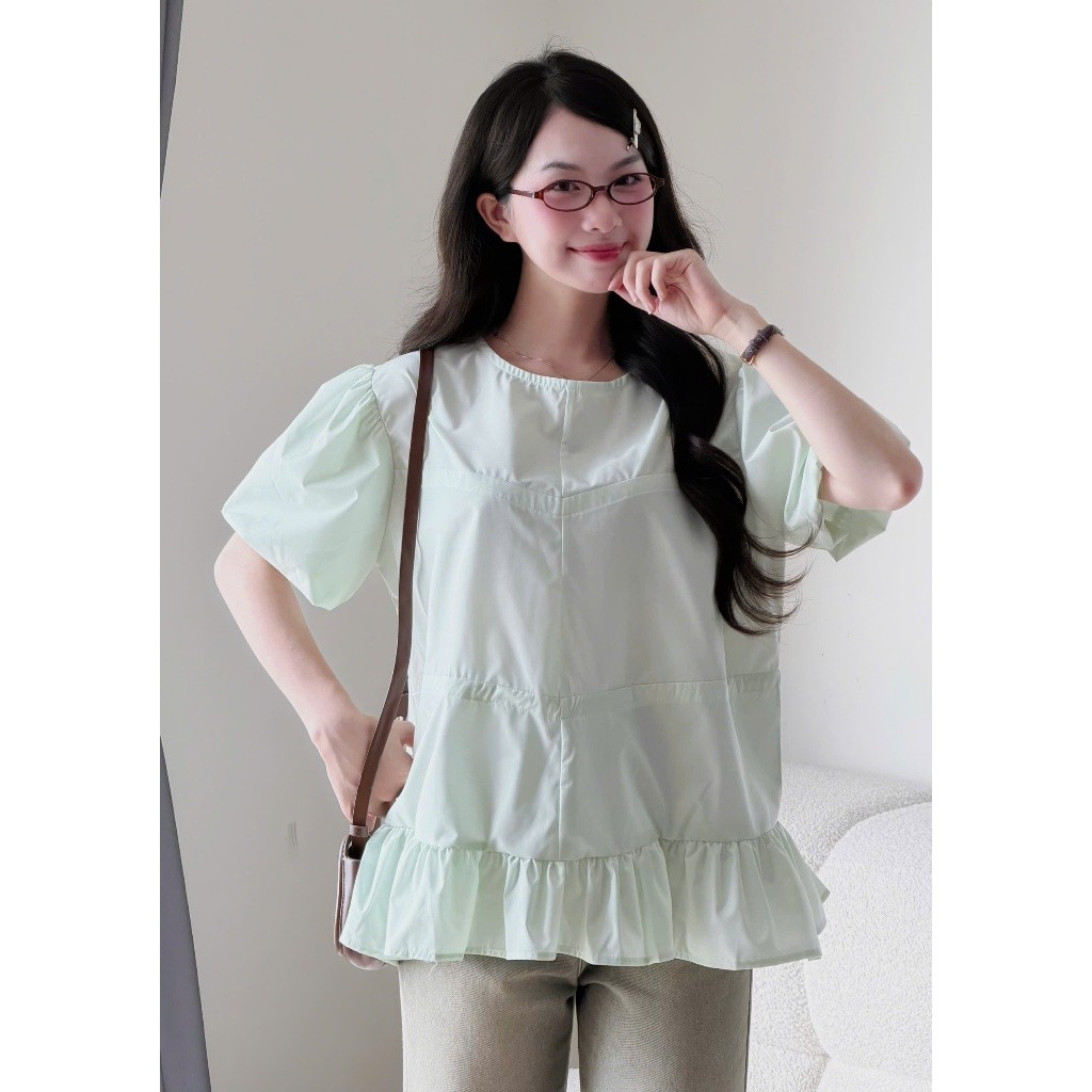 Áo kiểu babydoll dáng rộng dây buộc sau tay bồng chất thô Miha Studio