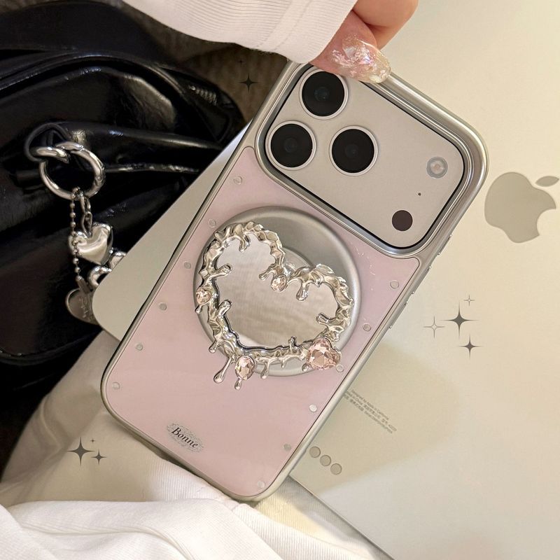 Ốp lưng Gilt Mirror Apple 17promax iPhone16 Giá đỡ từ tính 15 Thích hợp cho 14 Mạ mát ngọt ngào 17