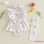 Bộ áo liền quần mùa hè cho bé gái Áo liền quần có gân hoa kèm tất Bộ băng đô nơ