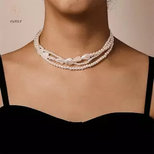 HNKMP Ngọc Trai Nhiều Lớp Nelace Cho Nữ Thanh Lịch Chokers Retro Ne Dây Xích Giả Ngọc Trai Trái Tim Nelace Tiệc Cưới Nữ Trang Sức.