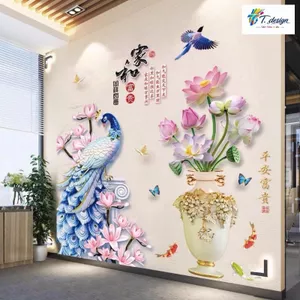 Decal dán tường họa tiết bình sen tuyệt đẹp cho không gian phòng khách thêm phần sang trọng.