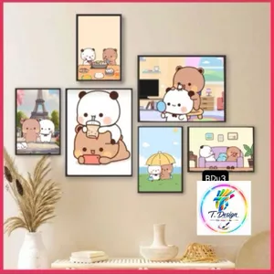 Bộ 6 tranh dán tường Bubu và Du Du, fomex 5mm, kèm băng keo dán sẵn chất lượng cao.