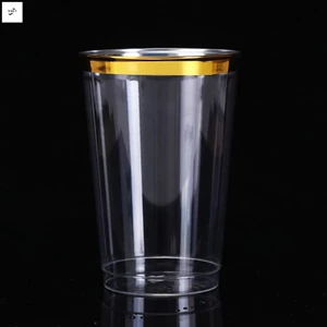 10OZ Cốc Nhựa Vành Vàng Cho Rượu Món Tráng Miệng Nước ép Tiệc Cưới Sự Kiện