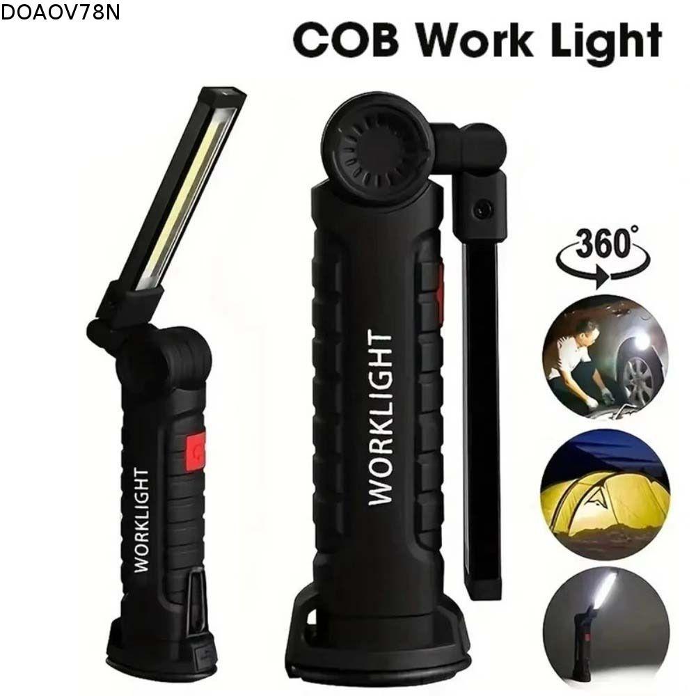 Đèn LED làm việc DOAOV78N COB, Đèn pin LED sạc USB có thể điều chỉnh độ sáng, Di động chống nước bền 360° Đèn kiểm tra xoay có móc khẩn cấp