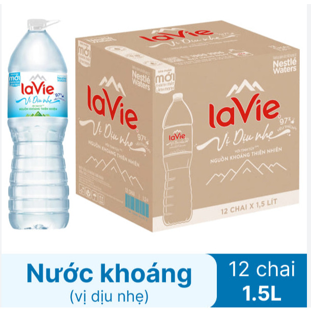 Nước suối Lavie vị dịu nhẹ 1500ml thùng 12 chai