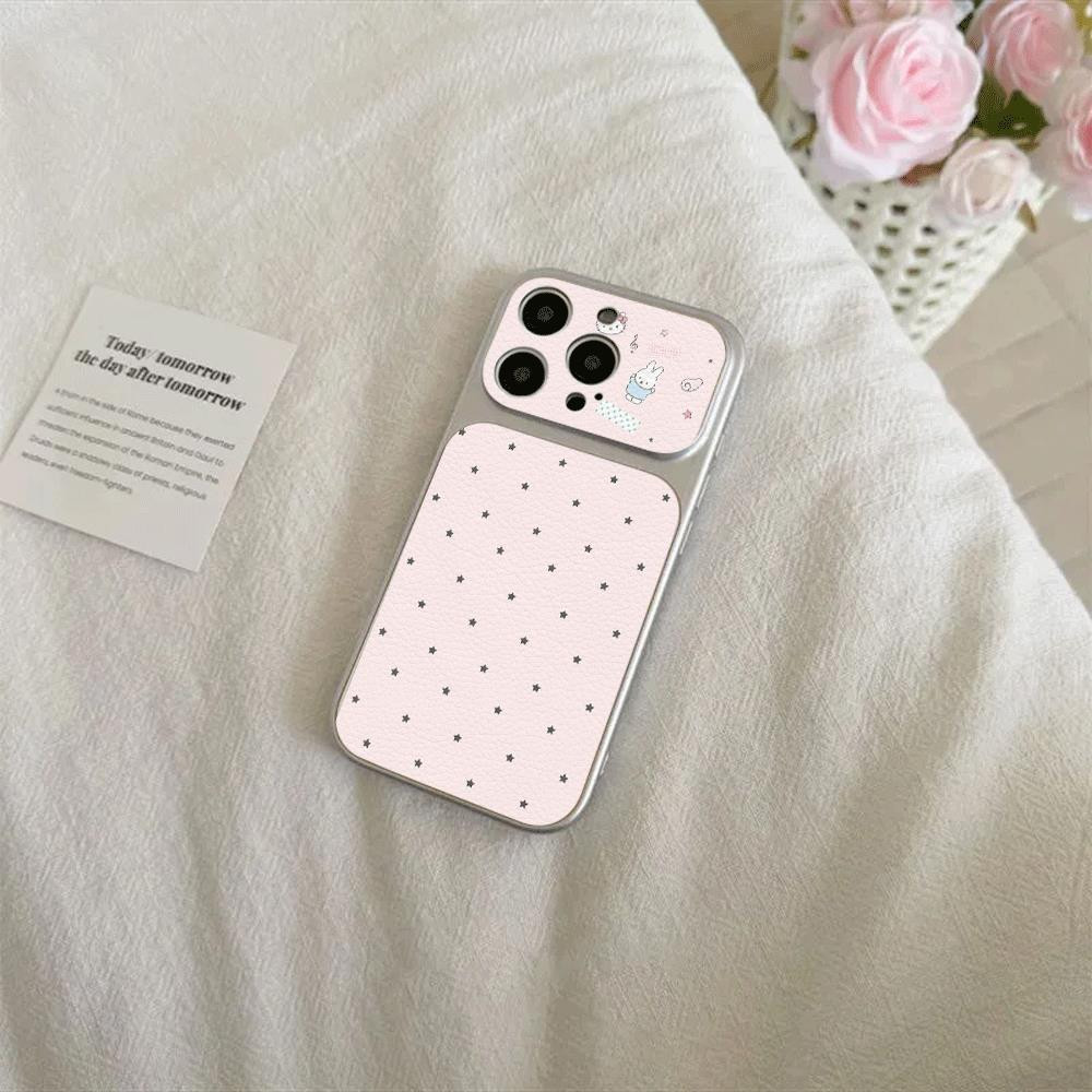 Ốp điện thoại họa tiết da mạ điện cho iPhone 17 16 15 14 13 12 11 Pro Max Plus Xr Xs Max Chấm Hồng Miffy Rabbit
