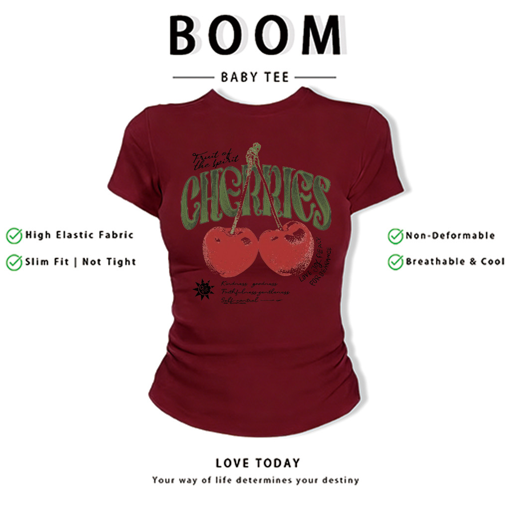 BOOM Áo Baby Tee Nữ Cotton Ôm Body-Áo Thun Ngắn Tay Y2K In Hình PhongCách Mùa Hè, Cổ Tròn Hàng Đầucách hàn quốc phongX08