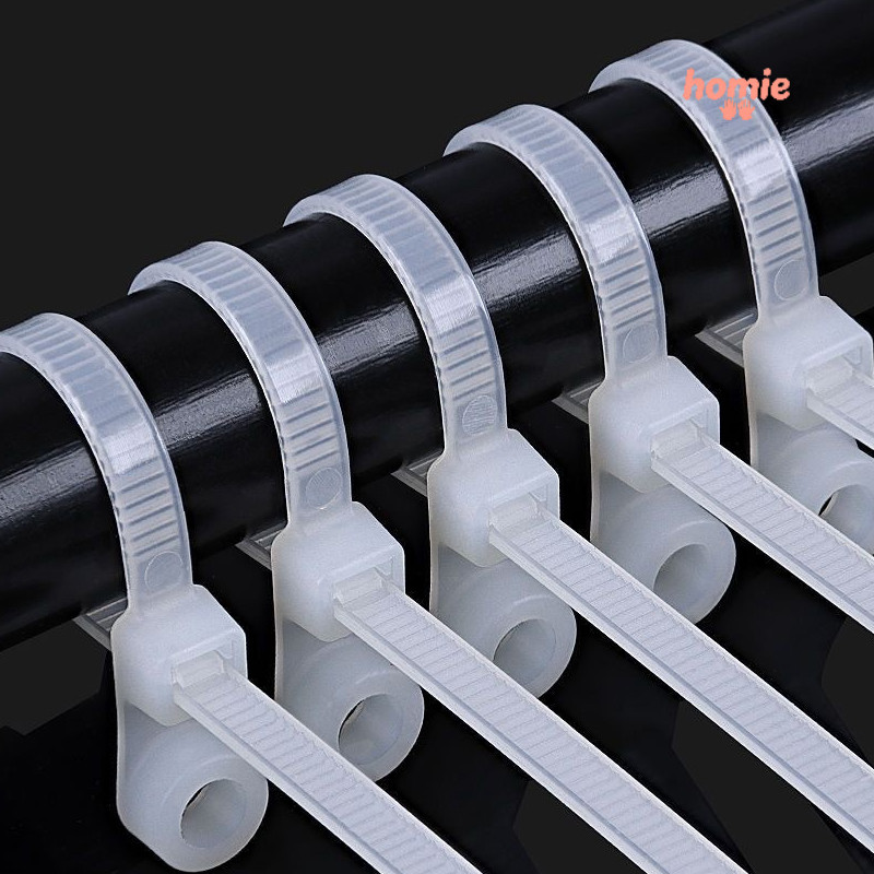 ✨Homie✨100 dây thít dây rút lạt nhựa màu trắng, Nylon tự khóa dây buộc cáp lỗ tròn, đen có đầu bắt vít các cỡ 15cm