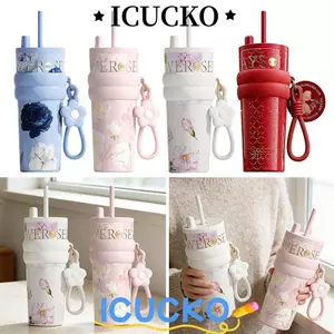 Cốc cách nhiệt ICUCKO, Cốc lạnh lót bên trong bằng gốm bằng thép không gỉ 316, Cốc rơm uống nước đôi có giá trị cao Cốc giữ nhiệt dung tích lớn Quà tặng người phụ nữ