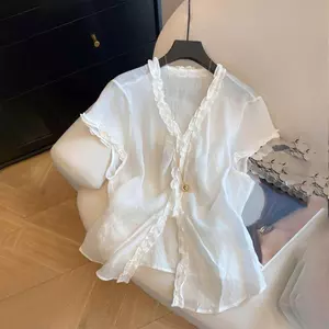 Mùa hè Phong cách mới Màu trắng Phiên bản Hàn Quốc Tay ngắn đơn giản Thời trang sang trọng Phong cách đi lại phù hợp