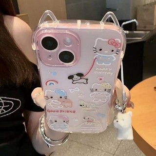Ốp lưng IPhone 17 16 15 14 13 12 11 ProMax XSMax 7 Plus Dễ thương Rainbow KT Cat Tai Điện thoại Case