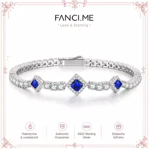 FANCIME "Vuông Lấp Lánh" Tháng Chín Vòng Tay Tennis Bạc Sapphire Sterling