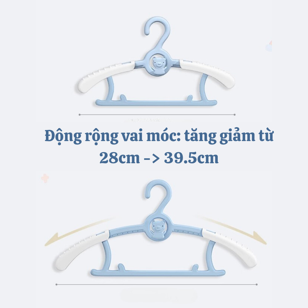 Móc Treo Quần Áo Trẻ Em HomeMate Hình Gấu Chống Trượt Điều Chỉnh Độ Rộng, Móc Nhựa PP Xếp Chồng Tiết Kiệm Diện Tích