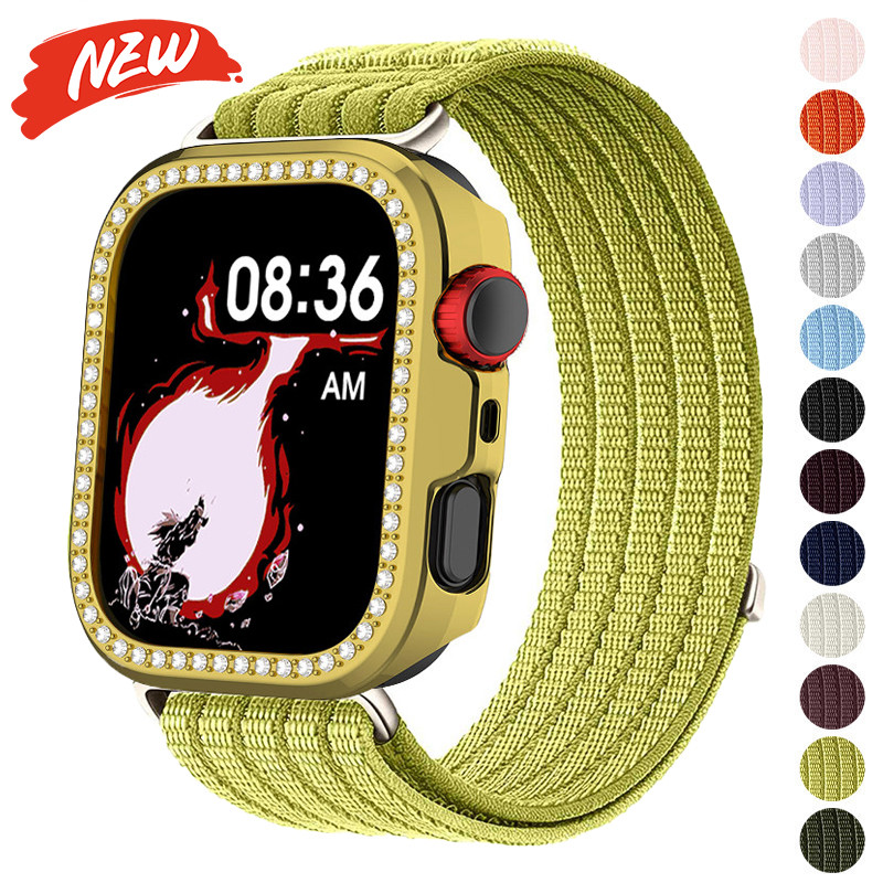 Dây đeo Nylon + vỏ PC kim cương + Dành cho Huawei Fit 5 / Fit 5 Pro vỏ rỗng cho Huawei Watch Fit 4 / 4 Pro / Fit 3 vòng tay thời trang nữ