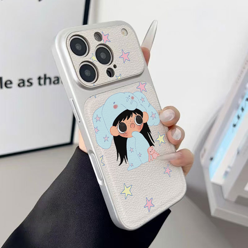 Ốp lưng iPhone, họa tiết da mạ, họa tiết cô gái ngôi sao, phù hợp cho iPhone 17 16 15 14 13 12 11 Pro Max Plus Max
