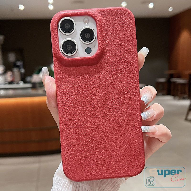 Ốp Lưng Tương Thích Cho IPhone 11 17 15 16 14 13 12 Pro Max Air 16 15 14 Plus Đơn Giản Màu Trơn Giả Da Lỗ Lớn Chống Trầy Xước Vỏ Bảo Vệ