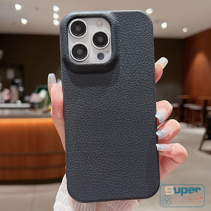 Ốp Lưng Tương Thích Cho IPhone 11 17 15 16 14 13 12 Pro Max Air 16 15 14 Plus Đơn Giản Màu Trơn Giả Da Lỗ Lớn Chống Trầy Xước Vỏ Bảo Vệ