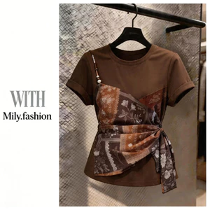 Milyfashion Retro In Hình Khâu Giả Hai Mảnh Áo Thun Nữ Tay Ngắn Mùa Hè Phong Cách Mới Kích Thước Lớn Mỏng Hơn Nhìn Thiết Kế Niche Top Nữ BDWN
