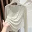 Phong cách Hàn Quốc cổ tròn chấm bi dài tay Slim-fit Giảm tuổi Slimer Nhìn mỏng hơn Áo sơ mi đáy mỏng hàng đầu
