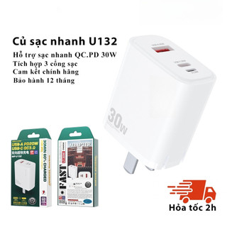 55Củ Sạc Nhanh PD QC 3.0 30W  tích hợp 3 cổng USB-C  Dành cho mọi loại điện thoại 8/x/11/12/13/14 ,Cáp Sạc Nhanh