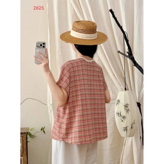 [Hàng có sẵn] Áo sơ mi nữ chất liệu Cotton cao cấp, kiểu Hàn Quốc, tay ngắn, cổ đứng kẻ sọc