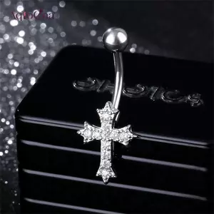 AqToCna Thời Trang Gợi Cảm Xuyên Rốn Móng Tay Cơ Thể Trang Sức Nữ Bé Gái Cá Tính Đơn Giản Chữ Thập Mặt Dây Chuyền Bụng Nút Nhẫn Quà Tặng AqToCna