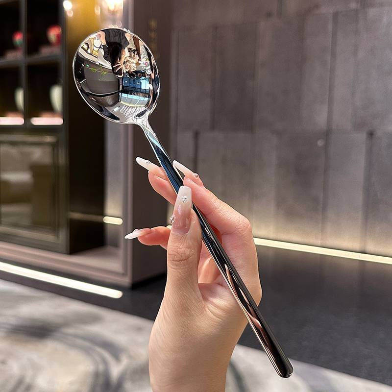 AN.MART Thìa Inox Hàn Quốc Tay Cầm Dài Bộ Đồ Ăn Thiên Khuấy Thìa Đá Muỗng Bữa Ăn Hộ Gia Đình Thìa Ăn Tối VN