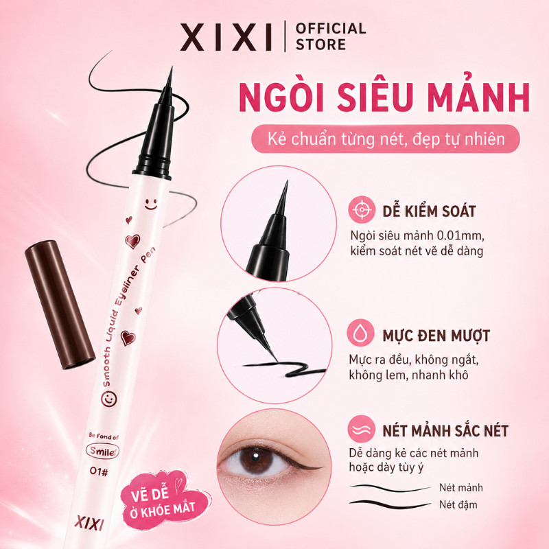 XIXI Bút Kẻ Mắt Nước Cho Người Mới, Ngòi Mảnh Dễ Kẻ, Chống Nước Lâu Trôi Không Lem D608