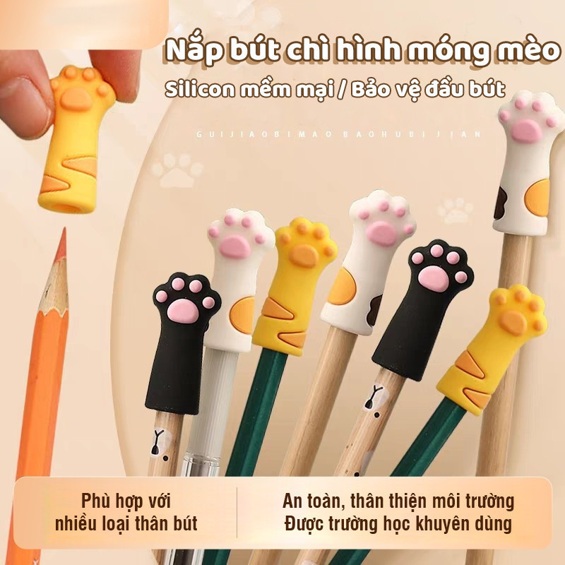 Bộ sưu tập 30 nắp bút chì chân mèo hoạt hình silicon dễ thương bảo vệ ngòi chì chống gãy nối dài học