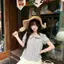 Áo Sơ Mi Kẻ Sọc Đáy Kích Thước Lớn Mỏng Hơn Nhìn Phiên Bản Ngắn Cổ Búp Bê Tay Phồng Top Nữ